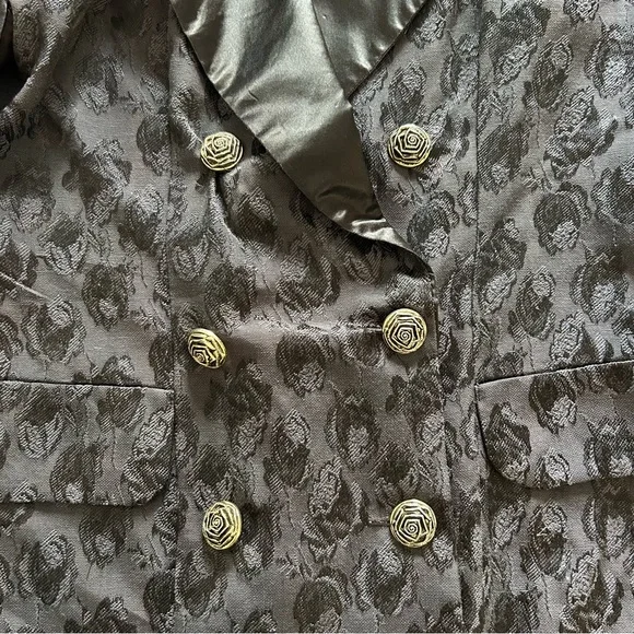Vintage 90s Addiction Black Jacquard Satin Blazer Size Medium - Picture 3 of 16